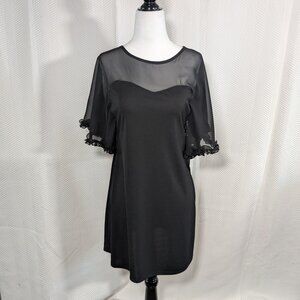 Dorothy Perkins Black Sheer Panel Mini Dress Ruffle Sleeve US 6 8 whimsigoth